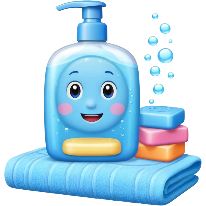 Soap, washcloth and kids shampoo emoji