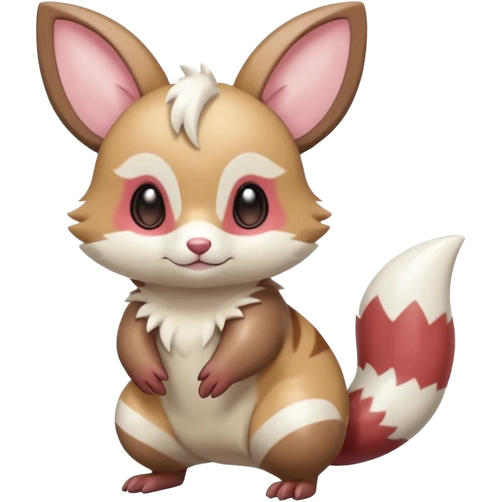 Cute adorable shiny glossy silky soft smooth pastel Furret-Minccino-Zangoose-Buizel-hybrid-fusion, full body emoji