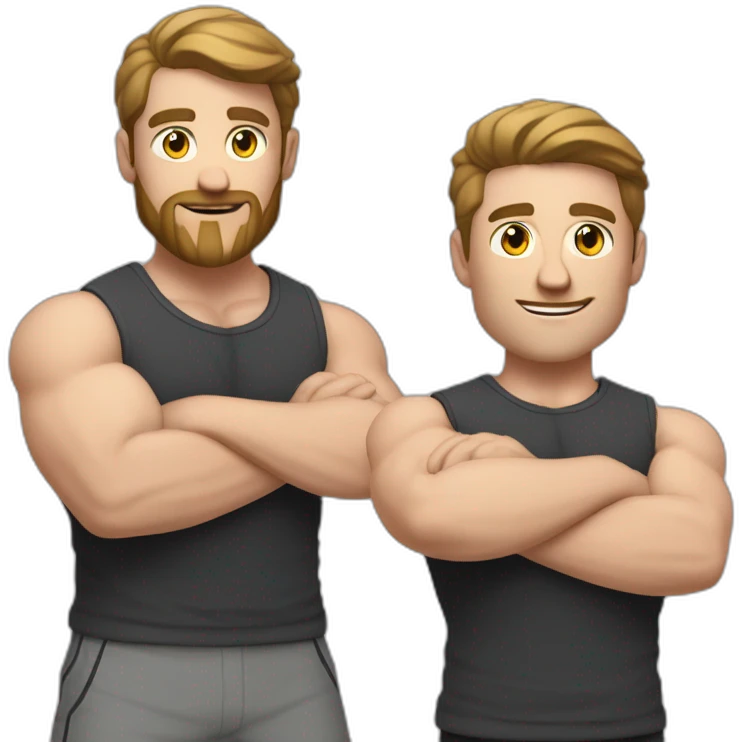 Close up Actively gesturing  with hands Pale skinned Fit Man With the biceps and brown hair in dark gray Sleeveless Mike, black oversize sports shorts, watch and white Sneakers emoji