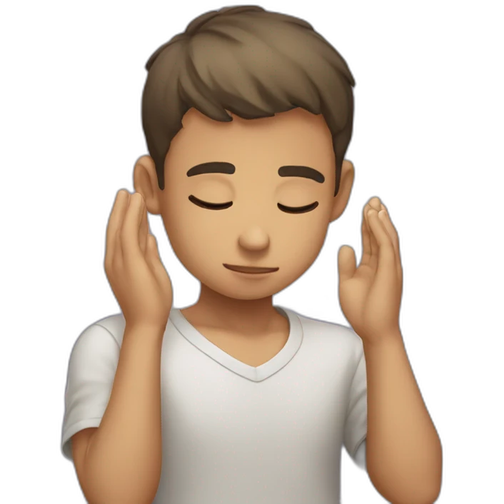 Boy praying head down and sparkle around head emoji