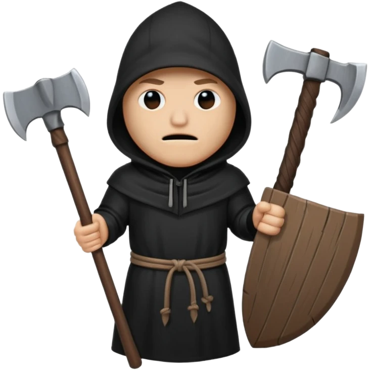 an executioner with a black hood/ sheet on his face so we can't see his face and a big axe in his hand emoji