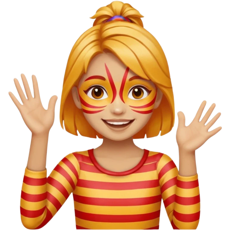 A cheerful girl with face paint stripes, clapping her hands with joy. emoji