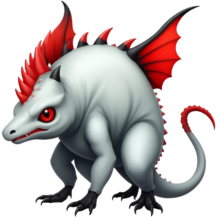 a translucent white with black belly and red eyes exotic edgy vernid-fionbri-creature full body emoji
