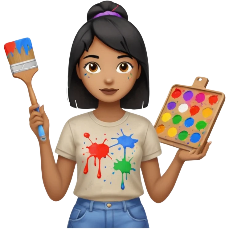 black haired light brown skinned painter girl with canvas emoji