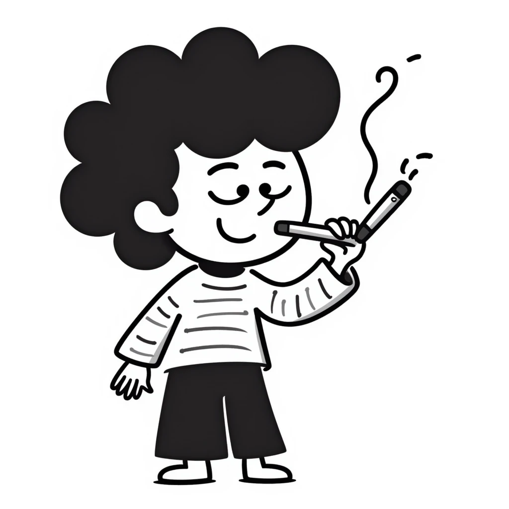 hand-drawn doodle of a whimsical character named 'tralalero tralala' smoking a joint emoji