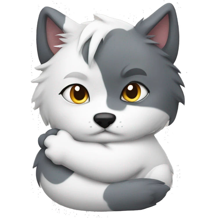 Wolf cuddle white cat emoji
