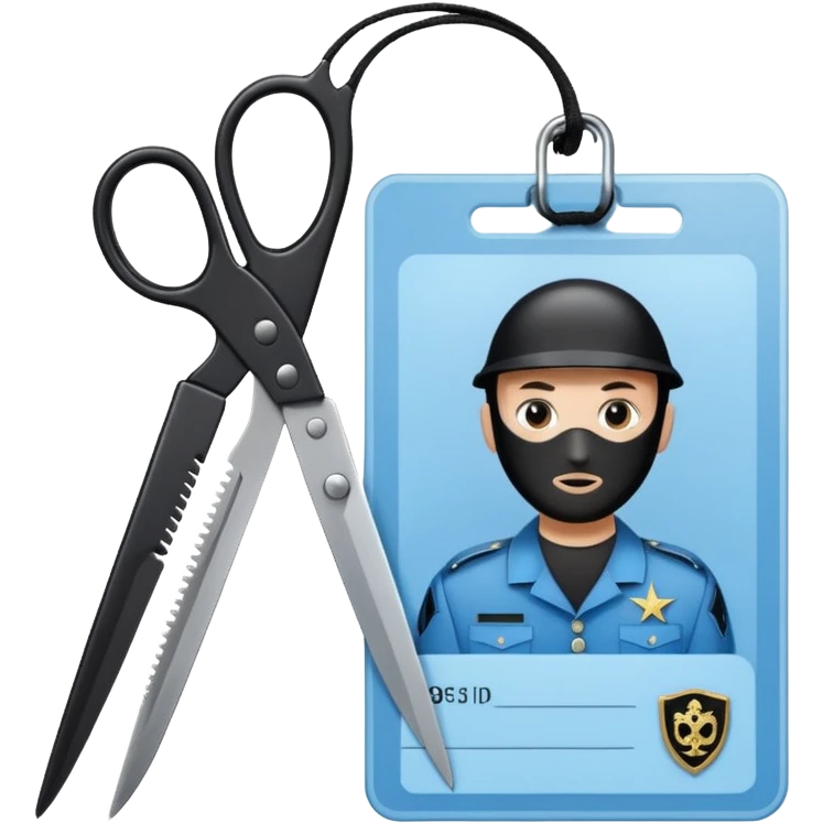black Scissors cutting a light blue idf soldier ID card in 2 parts .hyper realistic emoji