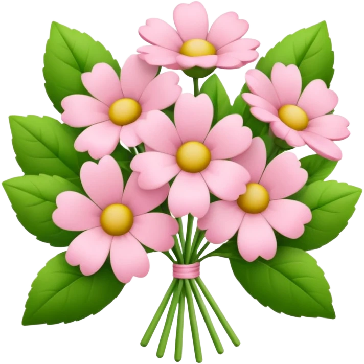 pastel pink flower bouquet with green leaves, iOS Apple emoji style emoji