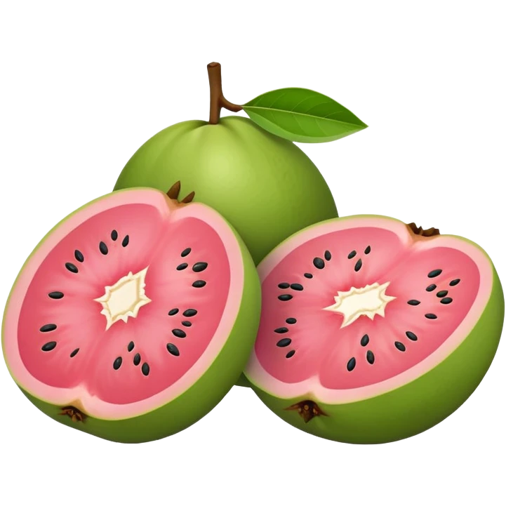 A guava cut in half showing pink flesh and white seeds emoji