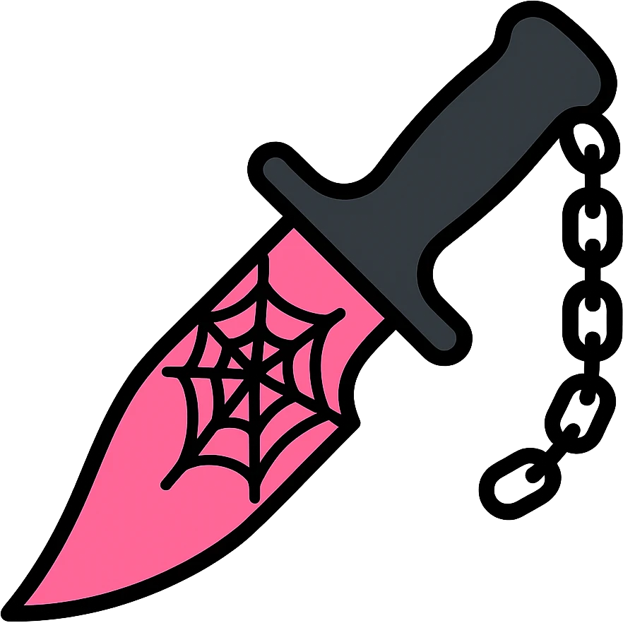 gothic knife, black and pink, with spiderweb design and silver chains, color outline icon style emoji