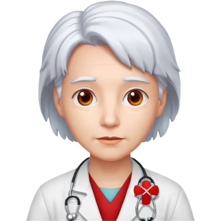 doctor with white hair and red hairclips  emoji