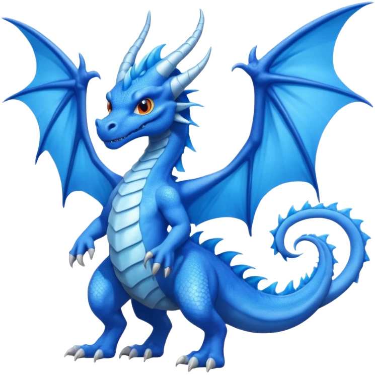 Hydra emoji – full body, blue dragon-like creature, 3 heads, wings, 4 legs, tail, slight side angle
 emoji