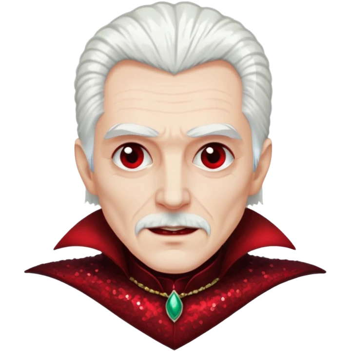 Dracula with white hair, dark red sequin outfit emoji