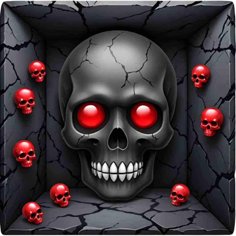 Basement room with black marble and red gemstones and white skulls and edgy gothic cool feel emoji