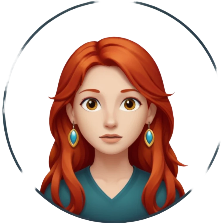 une personne joli, aved des cheveux long roux, des boucles d'oreilles de face dans un rond  emoji