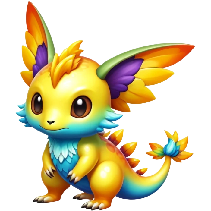 Exotic shiny rare multi-colored epic cute Fakémon-creature, full body, with random markings emoji