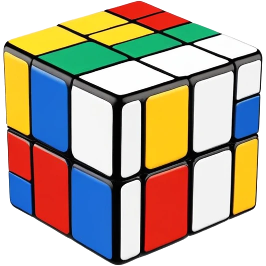 A 3x3 Rubik's Cube with classic colors: yellow, blue, red, green, orange, white, minimalist iOS emoji style emoji
