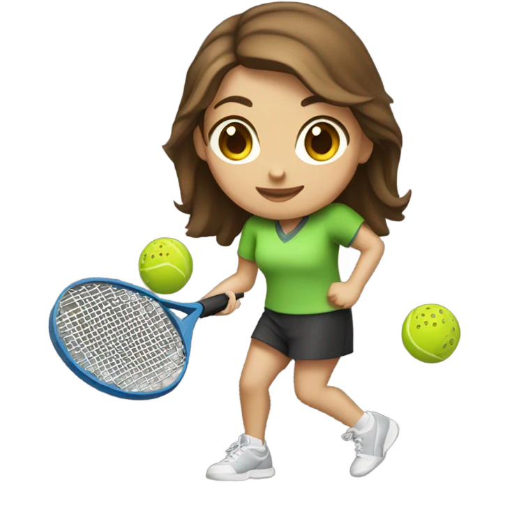 Caucasian girl with brown hair playing Pickleball emoji