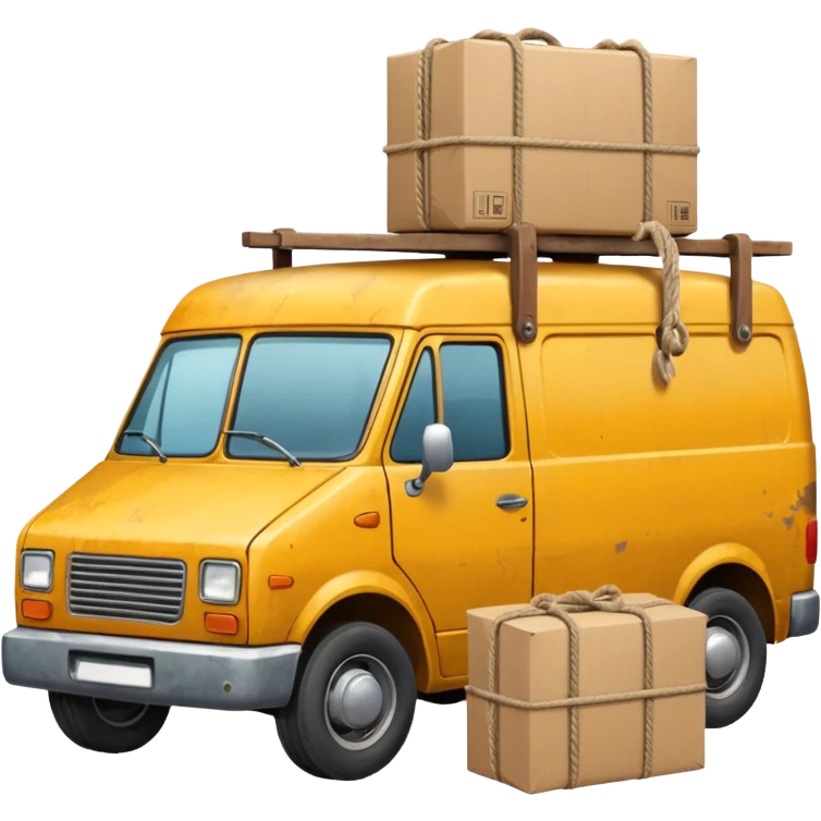 create a realistic emoji of packages wich got stabalised by ropes in a logistic van emoji
