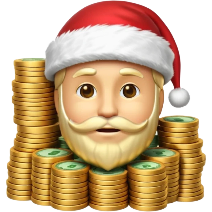 A confident rich emoji face wearing a Santa hat, money stacks, casino vibe, New Year theme, premium 3D emoji style, sharp details, no text, isolated on transparent background emoji