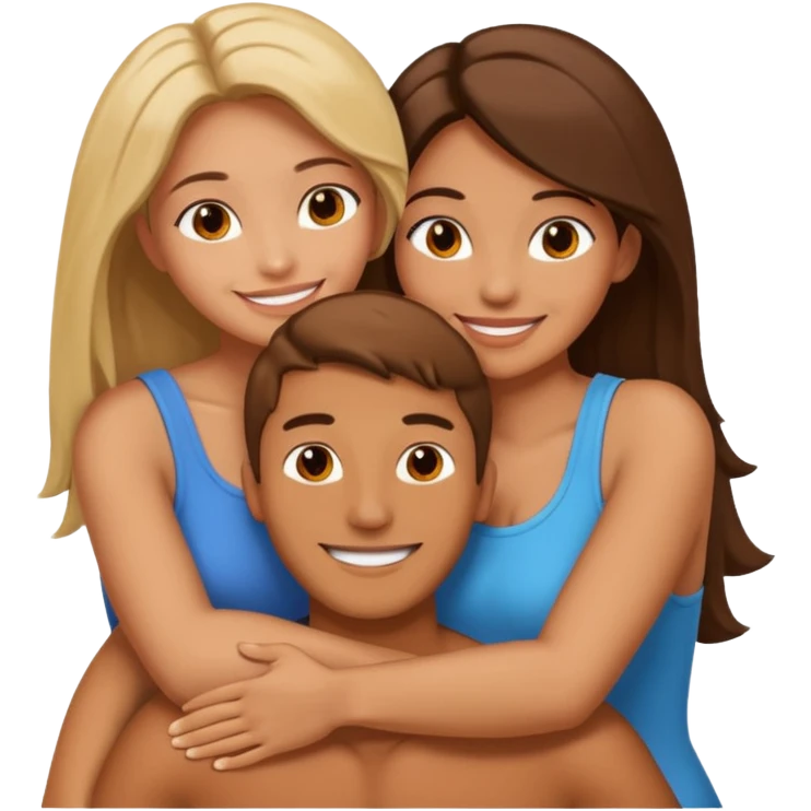 A man and two women hugging emoji