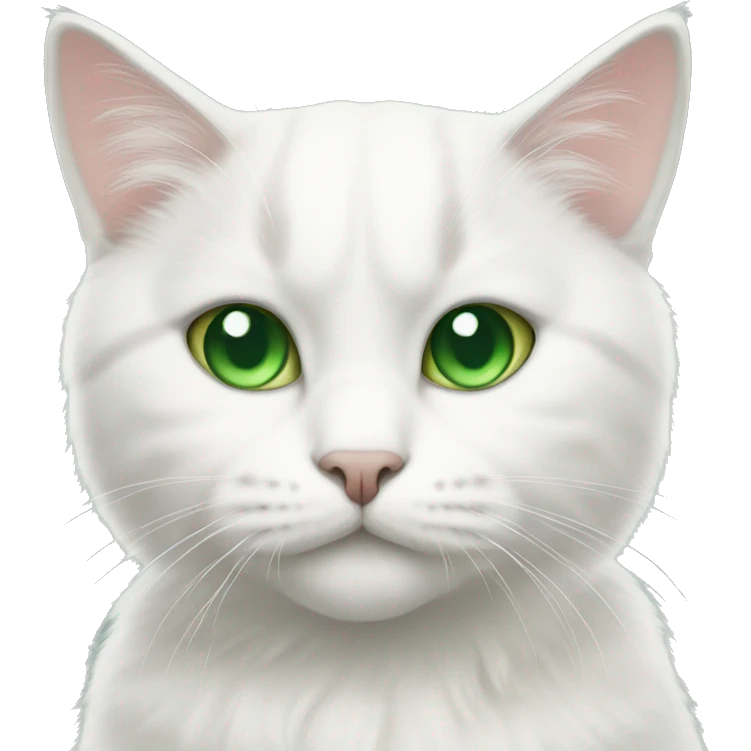A white Scottish cat with green eyes emoji