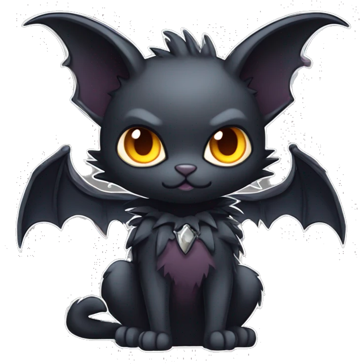 Black Edgy Kawaii Punk-Gothic Bat-winged Litten-Bat-cat-Fakemon full body emoji