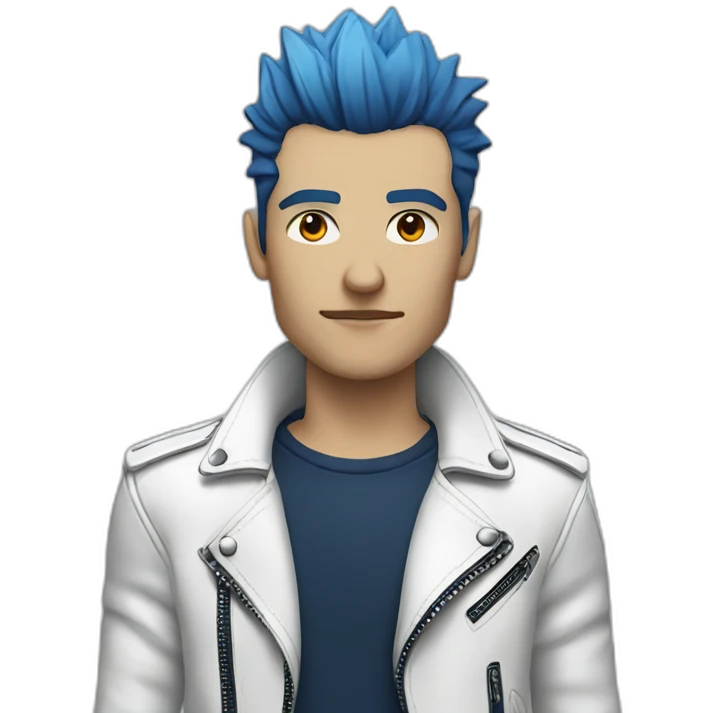 Punk man with white leather jacket with dark blue hair emoji