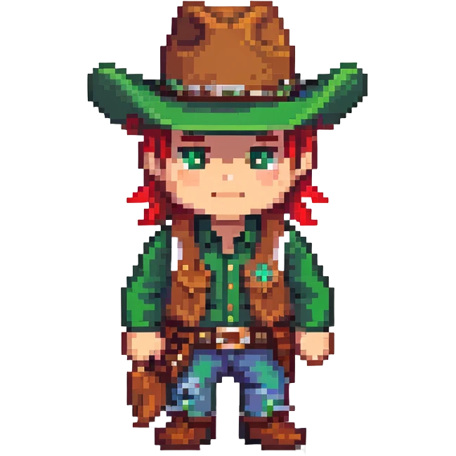 Cowboy with a green hat without a star, western clothes emoji