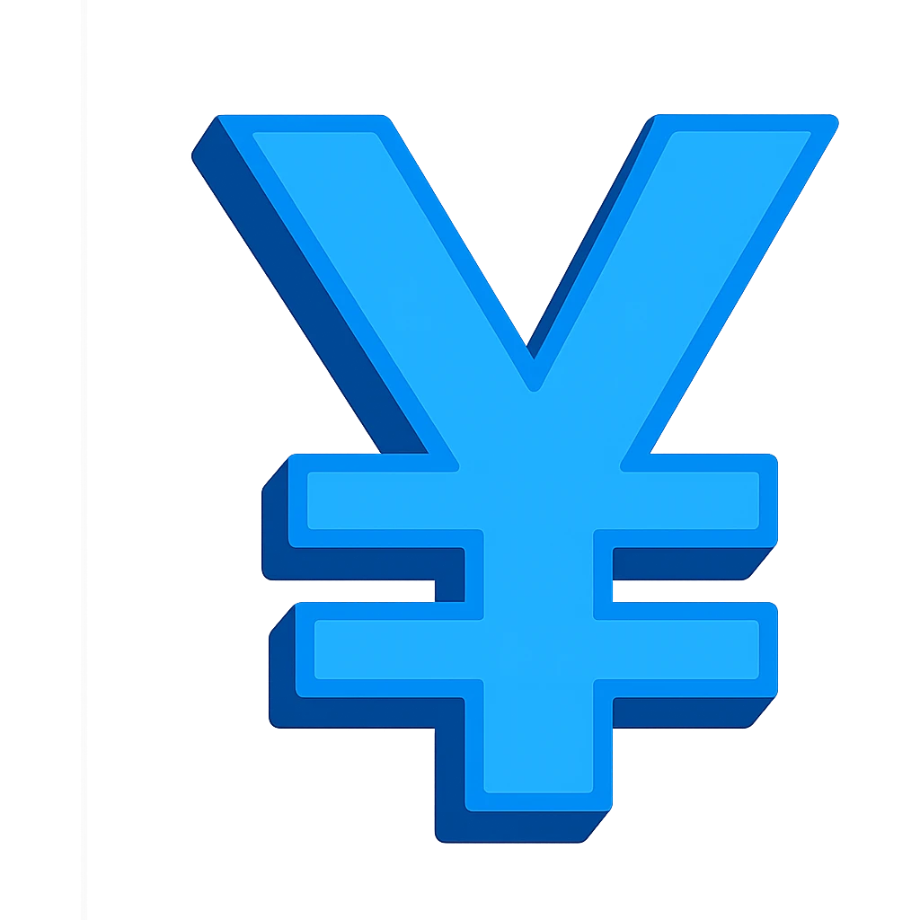 Change the color of the 3D yuan sign emoji to blue, keeping the emoji style and 3D look, no text. emoji
