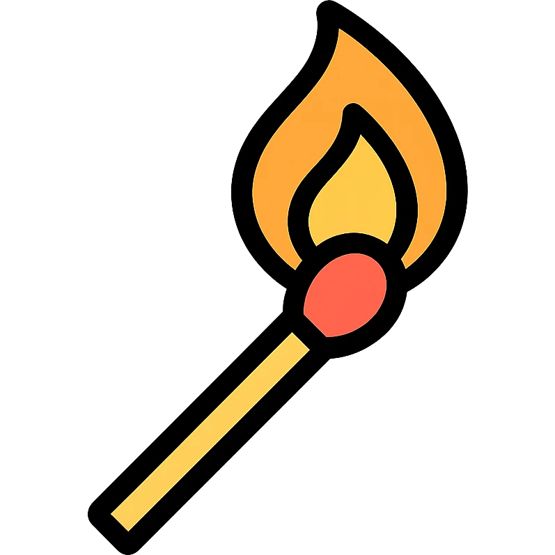 a lit match with flame burning, color outline icon style emoji