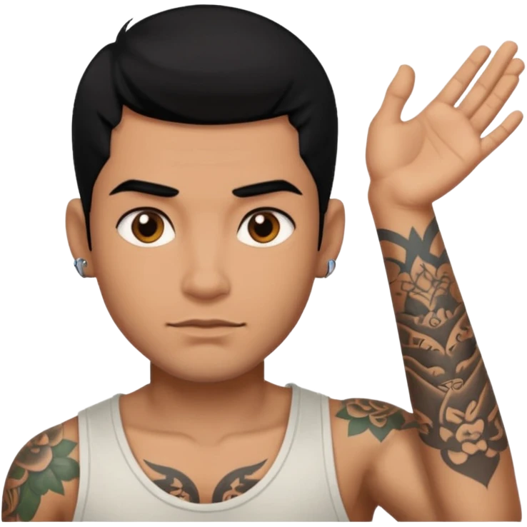 man with tattoo, black hair emoji