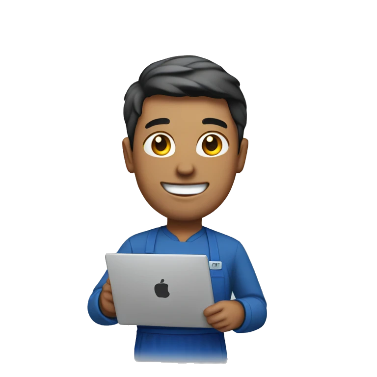 guy in a blue apron with a laptop emoji