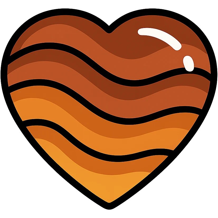 heart shaped tiger's eye stone icon, detailed banding, rich brown and amber hues, shiny surface emoji