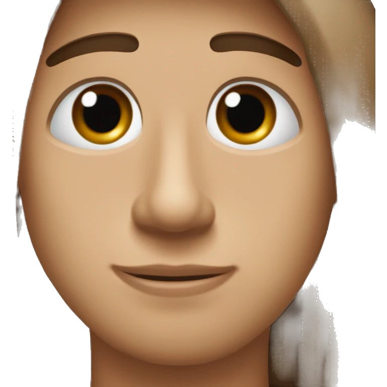 The shape of his face is round, with large, wide eyes. Eye color is brown, hair is long brown, eyebrows are medium-sized brown, the nose is long and thin, light cheeks, the protrusion of the mouth is medium in size, light red color, and the chin is broad. emoji