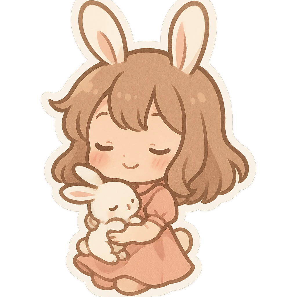 chibi stickers style bunny girl holding a baby bunny, sweet and gentle emoji