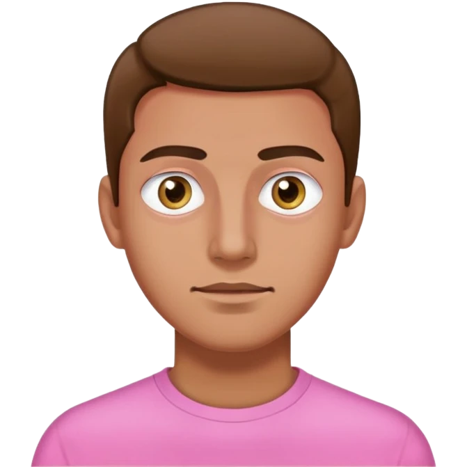 Man wearing pink long sleeve shirt with completely white eyes without pupils emoji