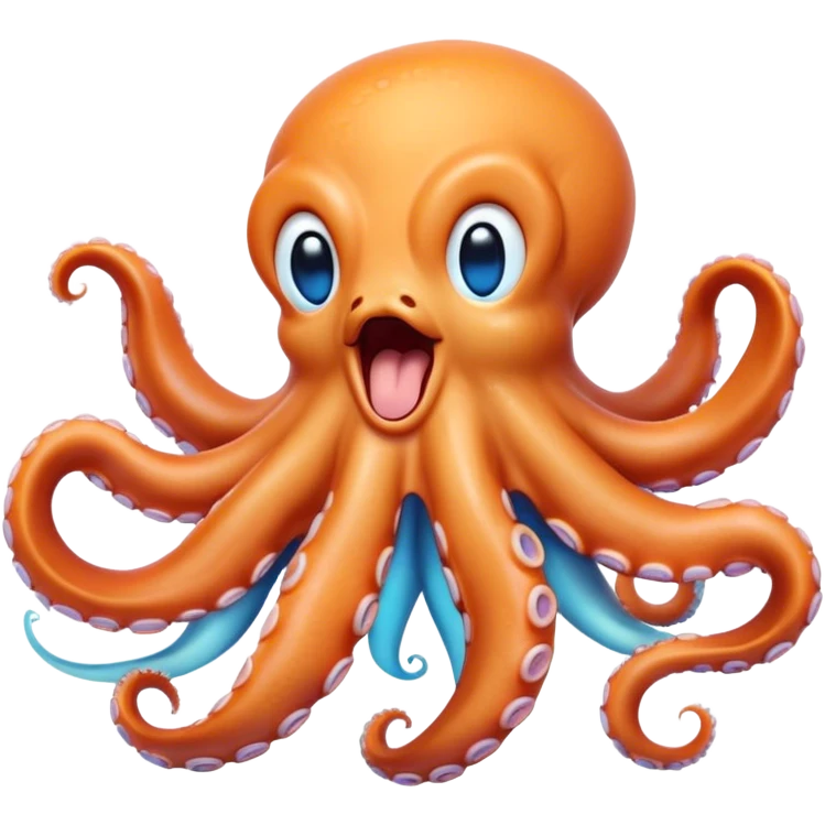 Cinematic Cute Yawning Octopus Portrait Emoji, Head tilted slightly with a dramatic, wide-open yawn, showcasing a plump, light orange body decorated with delicate blue rings and loosely draped arms with sleepy, half-closed eyes, Simplified yet irresistibly adorable features, highly detailed, glowing with a soft, cozy underwater glow, high shine, relaxed yet expressive, stylized with a hint of whimsical aquatic charm, soft glowing outline, capturing the essence of a drowsy yet affectionate octopus that appears ready to stretch and yawn its way out of the screen! emoji