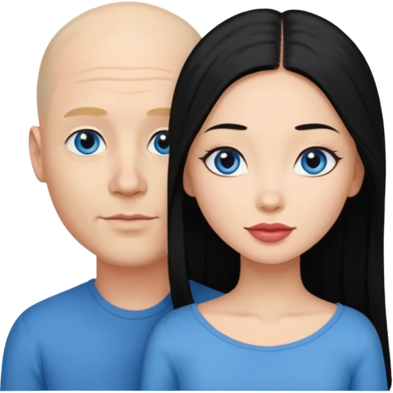 Bald white man blue eyes in love with Filipina woman with long hair emoji