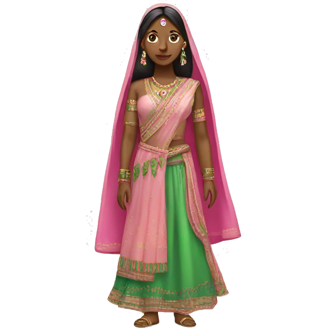 an indian outfit with pink and green light colours  emoji