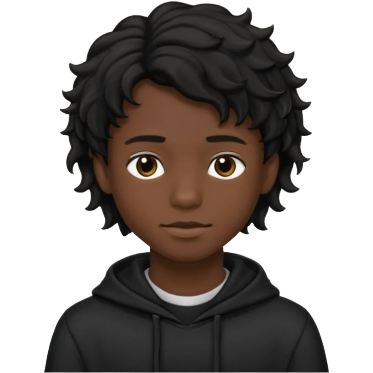 Menino de 15 anos de cabelo ondulado preto e de roupa preta emoji