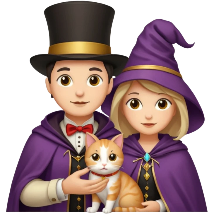 magician couple and their pet cat emoji