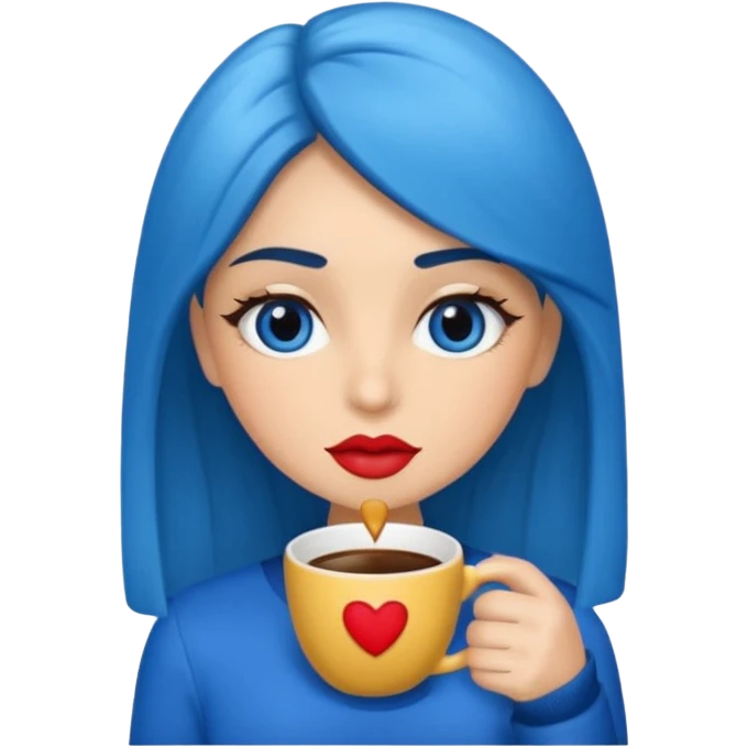Memoji piel morena ojos cafés cabello largo color azul tirando besos emoji