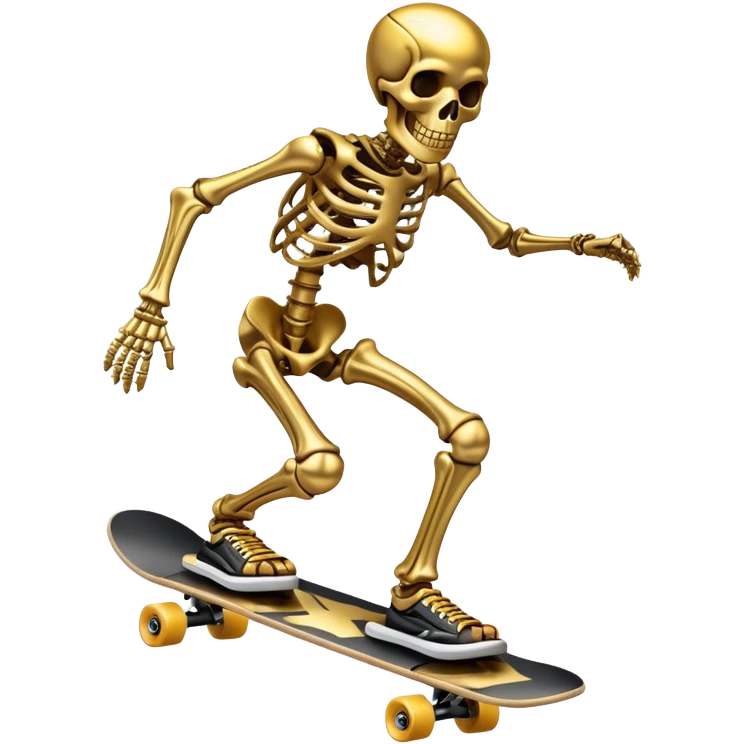 Gold skeleton riding a skateboard  emoji
