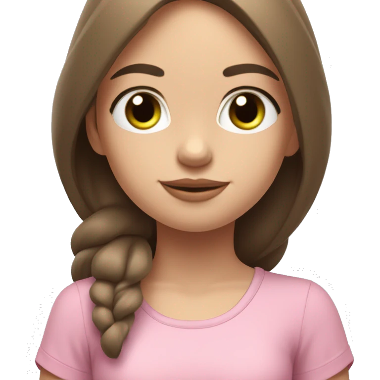 a girl with brown long hair, fair skin and green eyes, meditates in a relaxed lotus position in a comfortable monochrome pink top and monochrome pink leggings emoji
