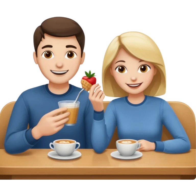 A woman and a man are eating in a cafe emoji