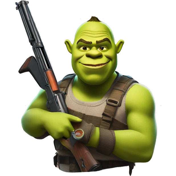 shrek with a fortnite pump shotgun w emoji