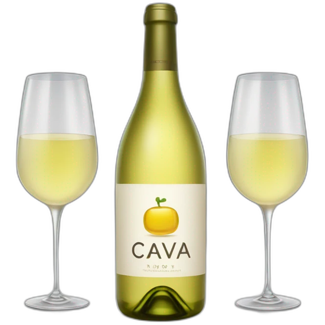 1 piece of big bottle with logo "CAVA" and 2 pieces same clinking glasses of white wine emoji