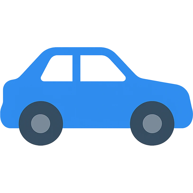 car, flat color icon style, bold shapes, minimal shading, suitable for digital interface emoji
