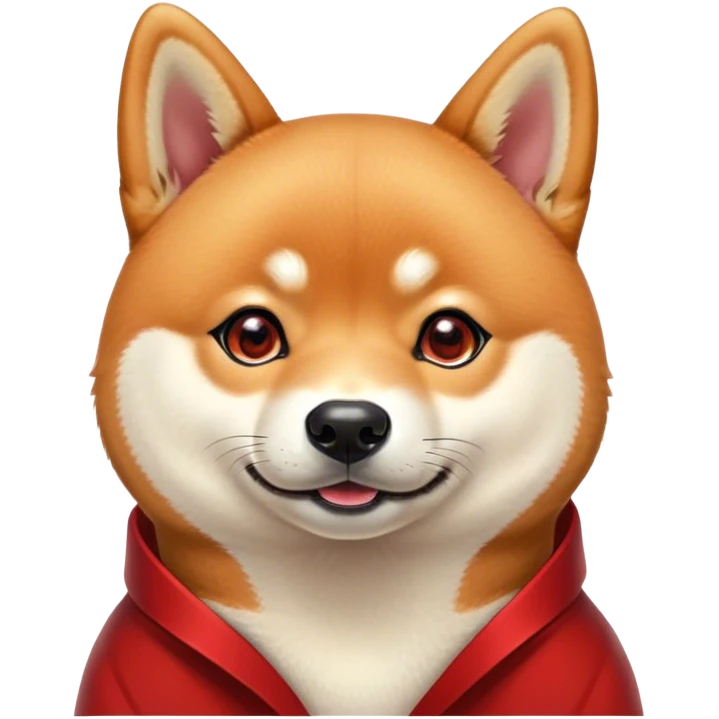 Cinematic Cute Shiba Inu Portrait Emoji, Head tilted playfully and inquisitively, featuring a rich red coat with a creamy underbelly and perky ears, round, sparkling brown eyes filled with curiosity, Simplified yet irresistibly adorable features, highly detailed, glowing with a warm, friendly glow, high shine, affectionate and lively, stylized with a touch of whimsy, bright and endearing, soft glowing outline, capturing the essence of a mischievous yet loving pup, so playful it feels like it could leap out of the screen and into your arms! emoji
